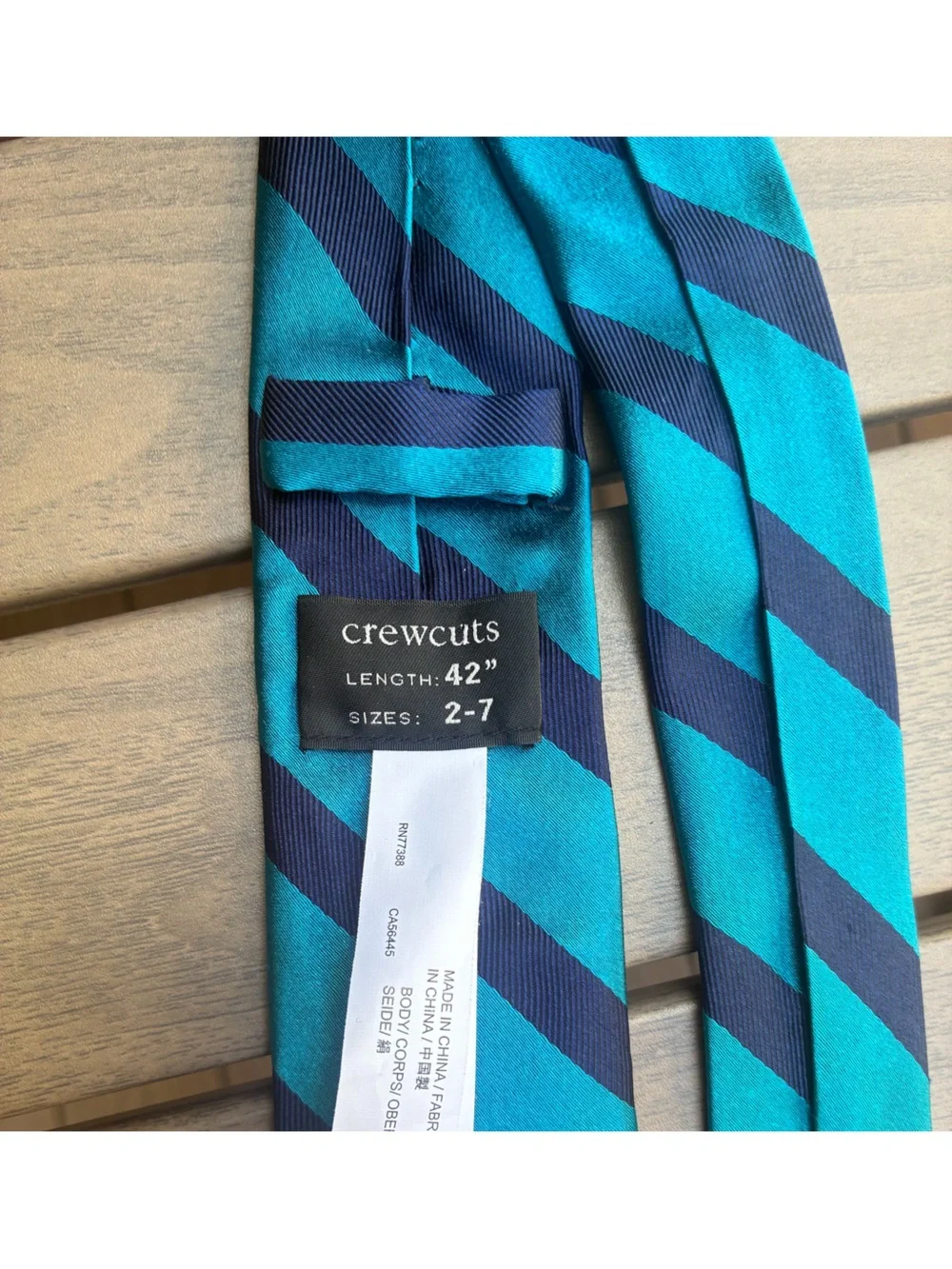 Crewcuts Little Boys Teal and Navy Striped Silk Tie. Size 2-7, XS, Like New!